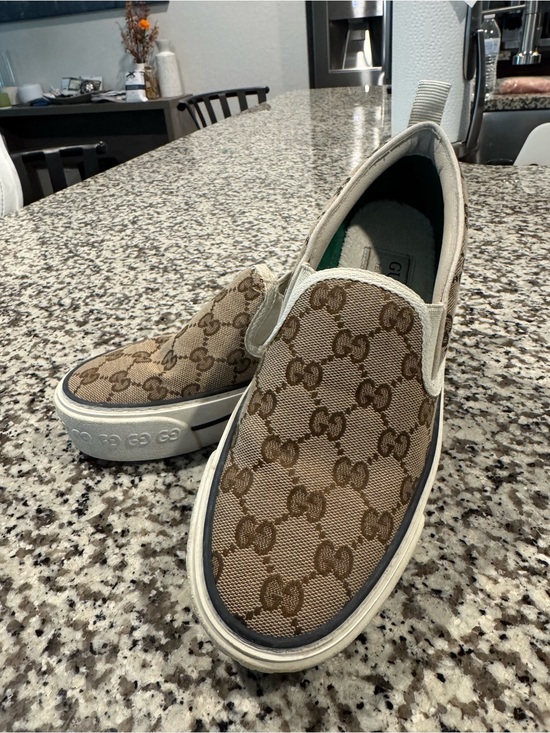 Gucci Shoes - Gucci Brown Beige GG Canvas Slip-On Sneakers
